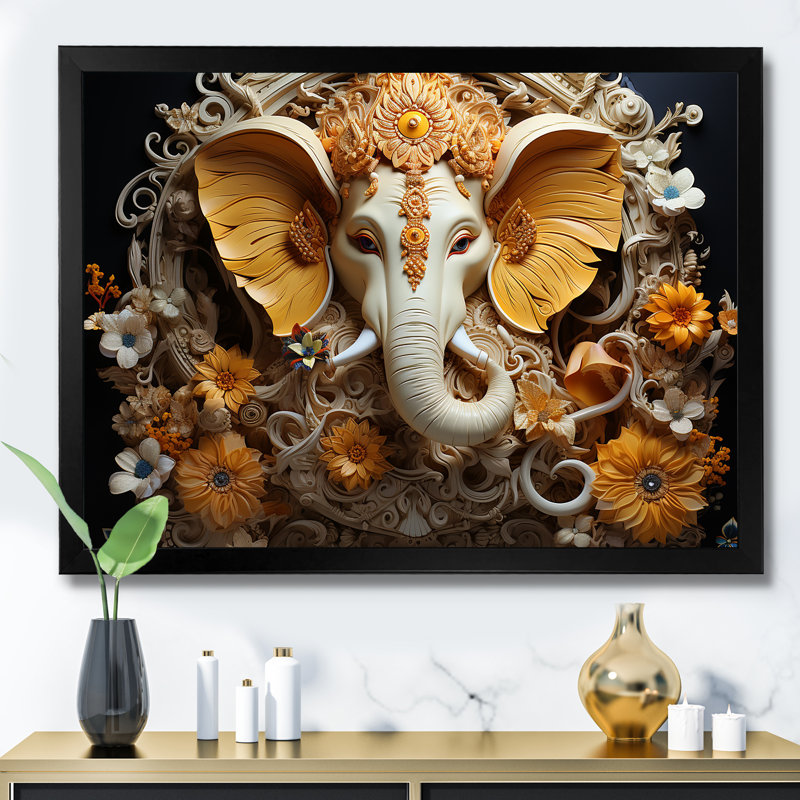 «Hindu Ganesha Elephant Dog Curmeric Tints I - Hinduism», art encadré, Cadre photo unique, Noir, H 12 po x l 20 po