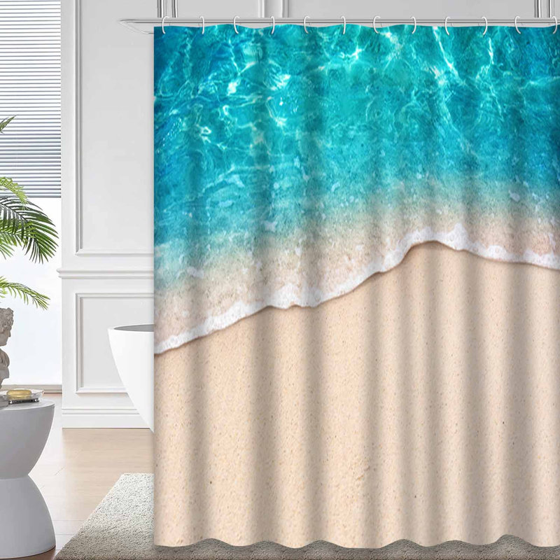 Doux bleu océan, vagues de plage, sable, eau, rivage, sable, turquoise, 12 crochets, L 72 po x l 78 po
