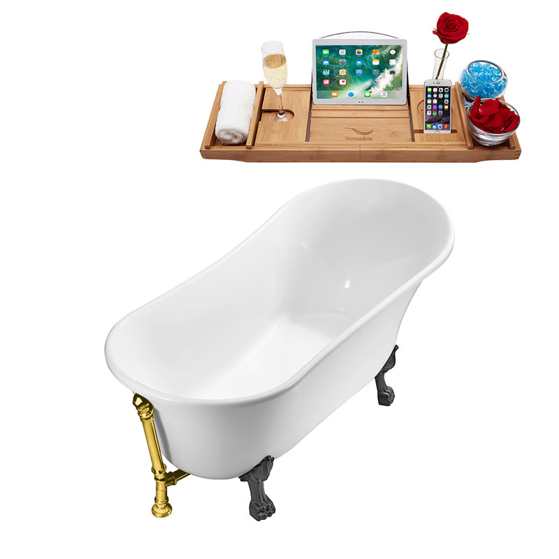 66.9'' x 31.5'' Soaking Acrylic Bathtub, Polished Gold, Brushed Gun Metal