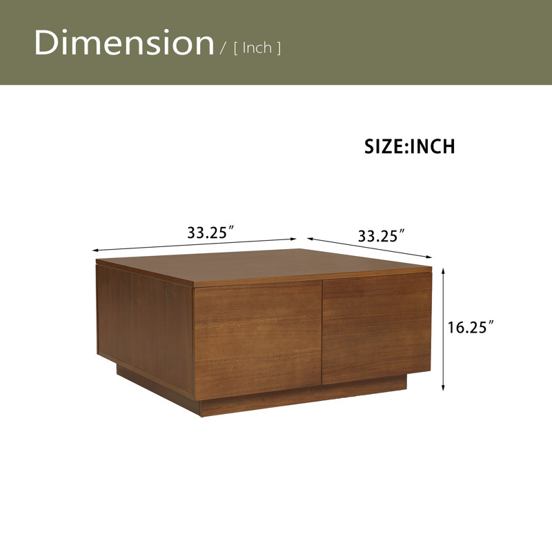 33.25" Square Coffee Table With 4 Drawers, Walnut