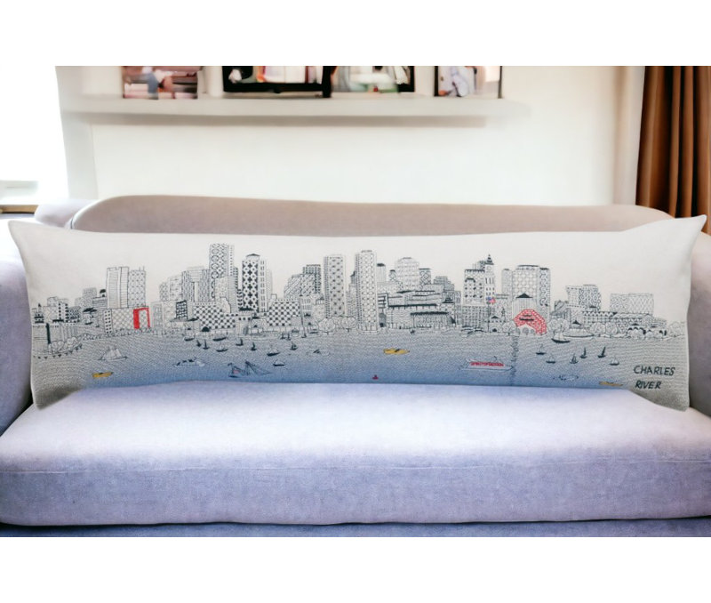  Coussin Boston Nighttime Skyline, 14 po x 45 po, Crème