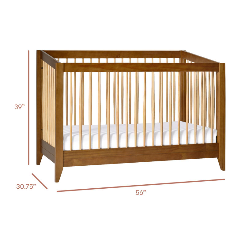 Chestnut and Natural Mid-Century Modern Convertible Crib