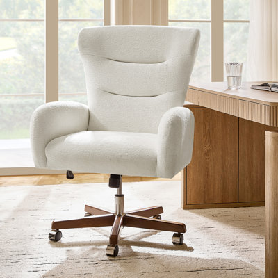 Caden Modern Chenille Simple Assembly Wingback Executive Chair with Adjustable Height and Curved Armrests