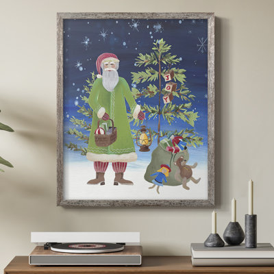 Folksy Father Christmas II, reproduction encadrée - bois massif