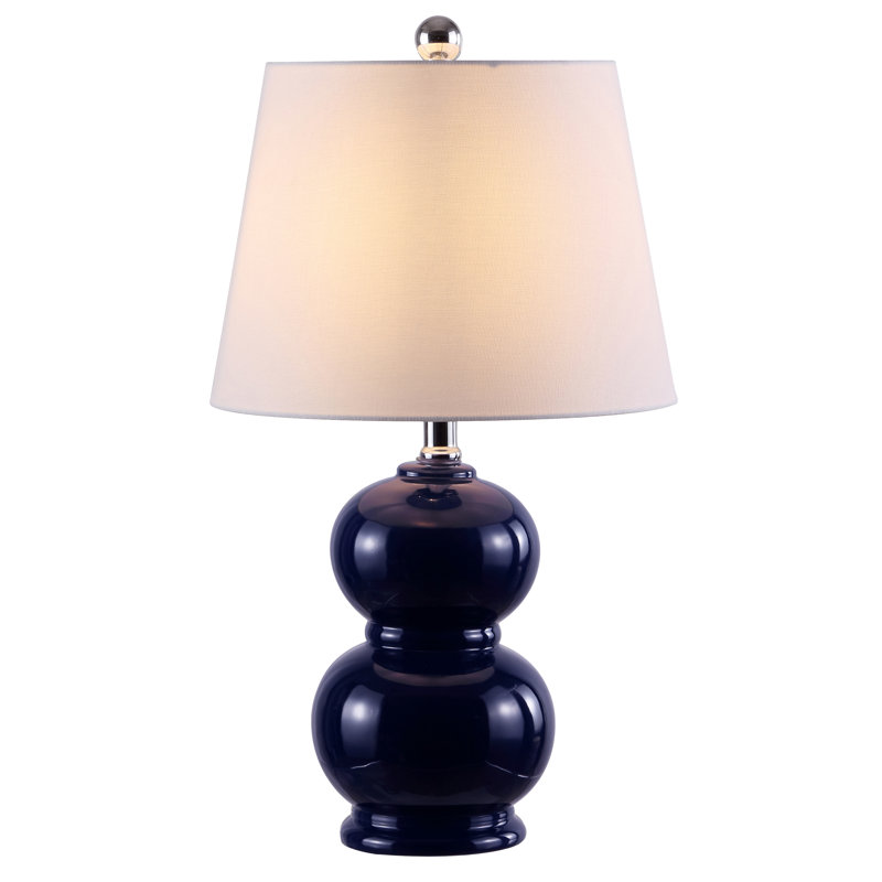 Navy Ceramic Double Gourd Table Lamp with White Shade