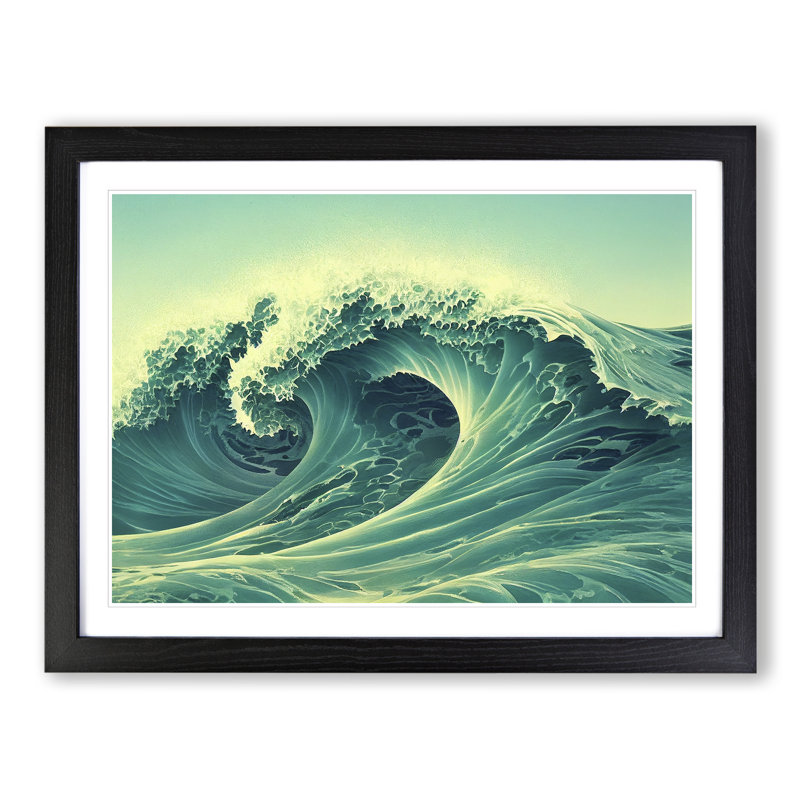 XH1022-2907X Dynamic Japanese Wave - Single Picture Frame Painting, 46cm H x 64cm W x 2cm D, Black