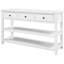 Console de style Mid-Century blanc antique, 3 tiroirs, 2 tablettes ouvertes avec tablettes,-1597569720-1597569718