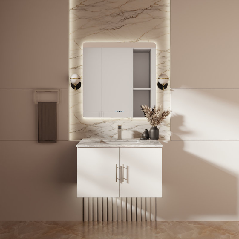 Geneva 30 in W x 22 in D Single Bath Vanity and 30 in LED Mirror, Glossy White