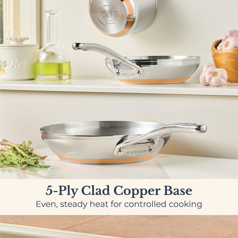 Anolon Nouvelle Copper Stainless Steel Induction Frying Pans / Skillet Set, 8 Inch and 9.5 Inch, Silver