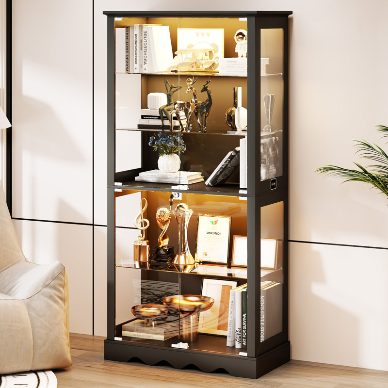 Vitrine moderne en verre avec éclairage à DEL 3 couleurs, capteur de mouvement intelligent, verre trempé et portes verrouillables pour le salon, la chambre à coucher, la salle à manger et la salle de jeux