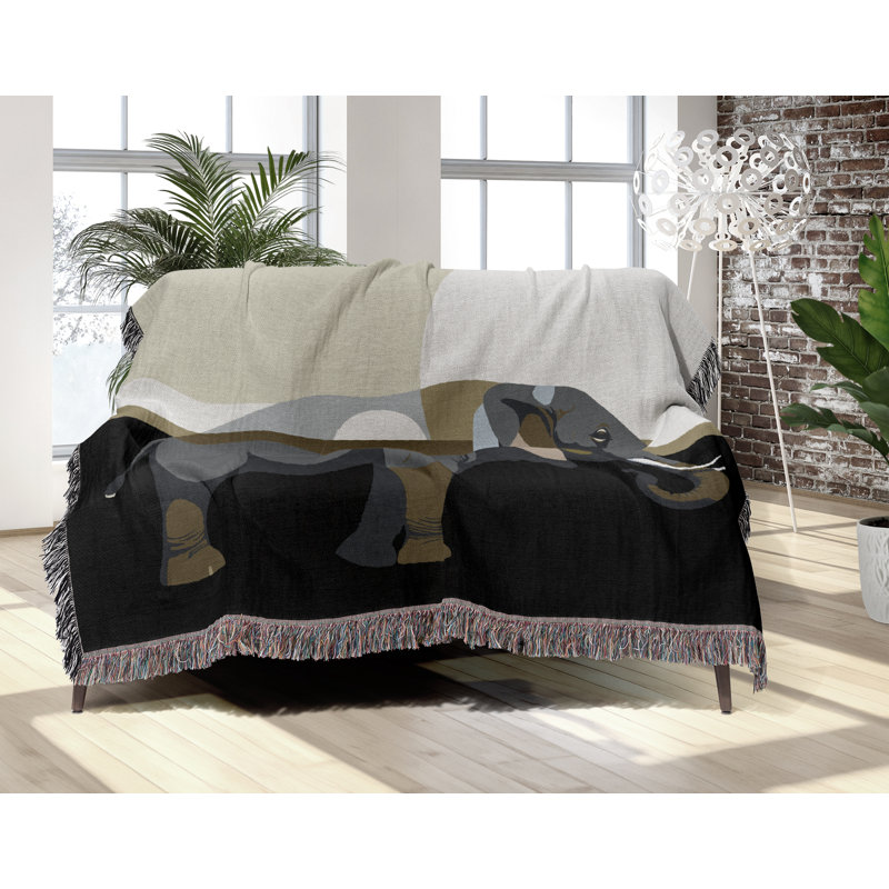 Jeté en mélange de coton éléphant Carney, L 60 po x l 50 po, Noir / gris / or
