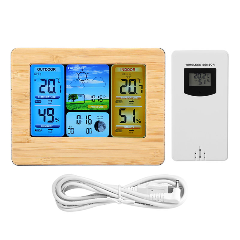 Station météo numérique sans fil ACL avec horloge, thermomètre et humidité intérieure et extérieure (jaune)
