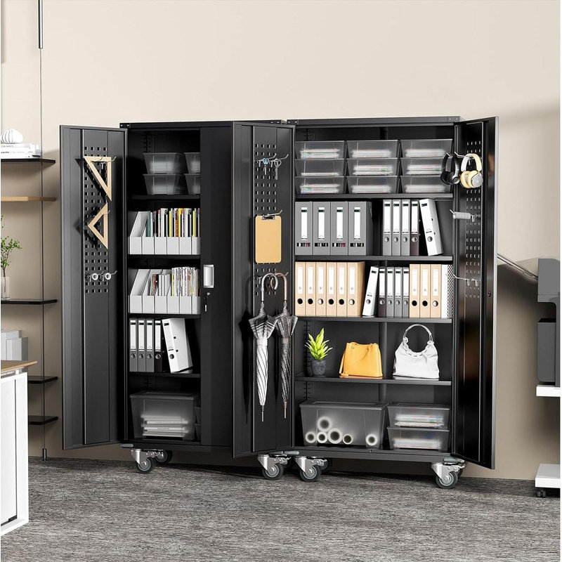 Armoires de rangement sécurisées avec portes verrouillables et 4 tablettes personnalisables.