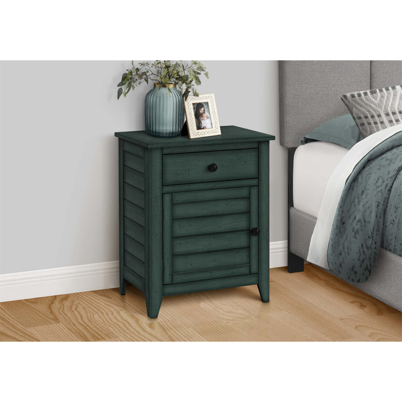 Table d'appoint en placage bleu antique de style transitionnel avec tiroir de rangement et armoire pour la chambre à coucher ou le salon