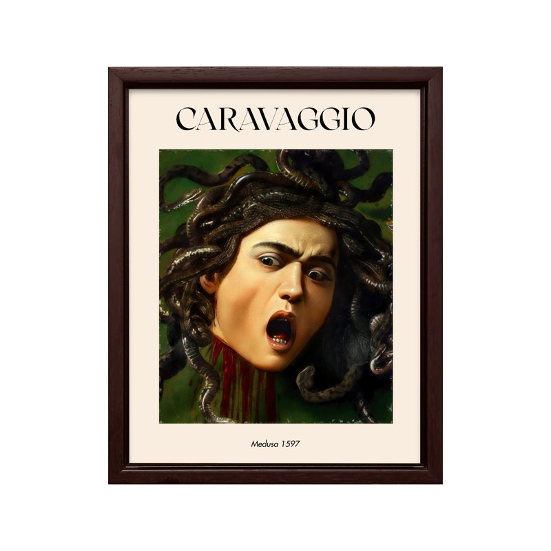 Caravage - Méduse, Canvas, 12"H x 16"W, Brown Framed