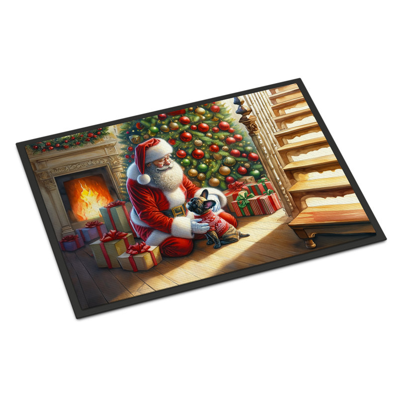 Paillasson bouledogue français et père Noël, L 24 po x L 36 po
