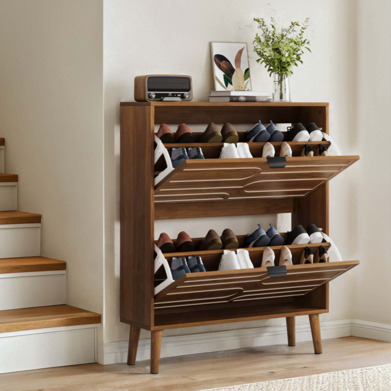 Medieval Modern Independent Shoe Cabinet, Shoe Storage Cabinet,, Fence Shoe Cabinet With 2 Flip Drawers, Suitable For Corridors And Entrances