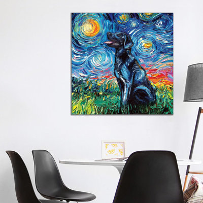 Reproduction d’art, "Black Labrador night I" par aja Trèves