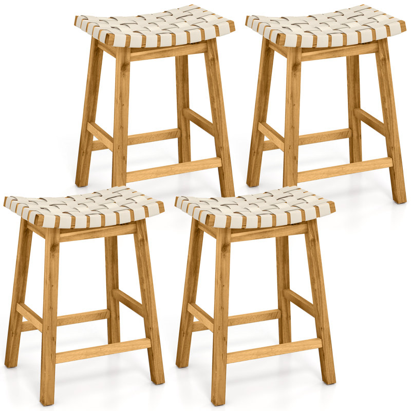Winston Porter Saddle Stools Set Of 4 Counter Height Stools W/ Pu Leather Woven Seat Brown, Counter Stool (25.5" Seat Height)