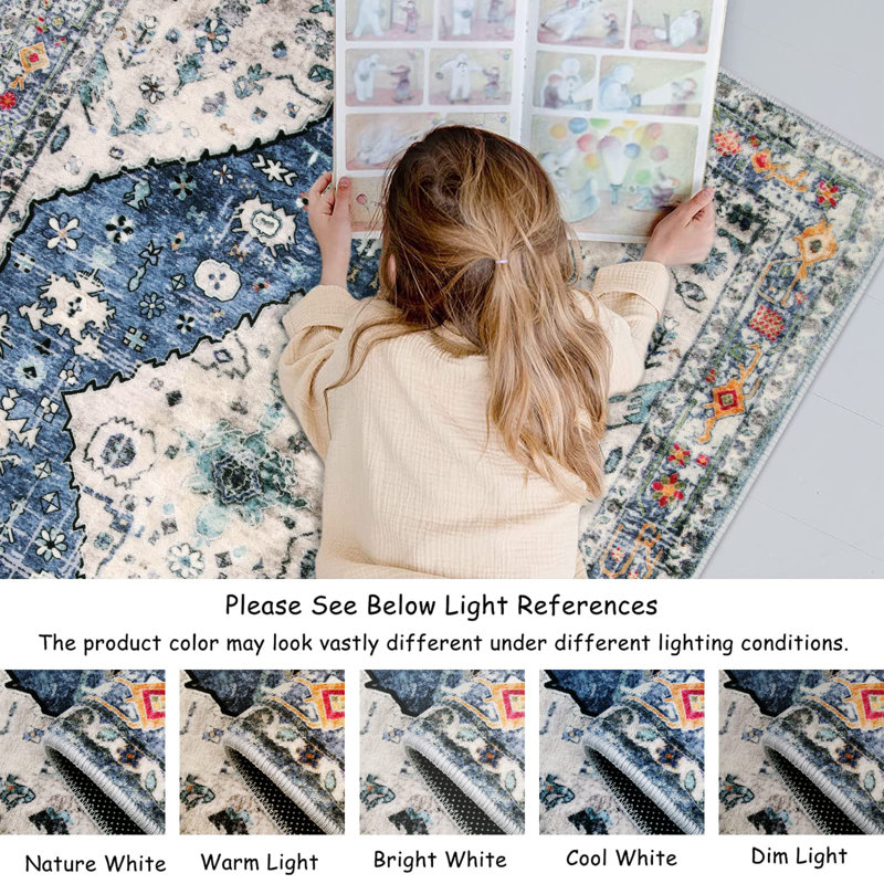 Tapis oriental lavable à la machine Watte, Rectangle 2 pi 9 po x 4 pi 9 po