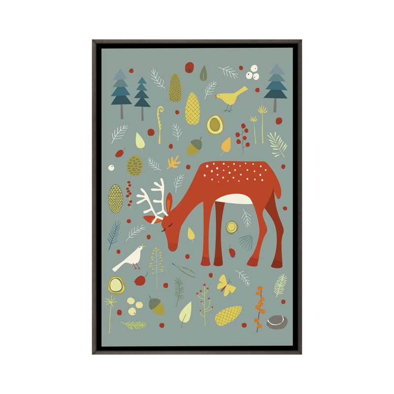 Bonjour cerf! par Nic Squirrell - impression d'art graphique, Toile avec cadre gris, H 48 po x l 32 po x P 1,5 po