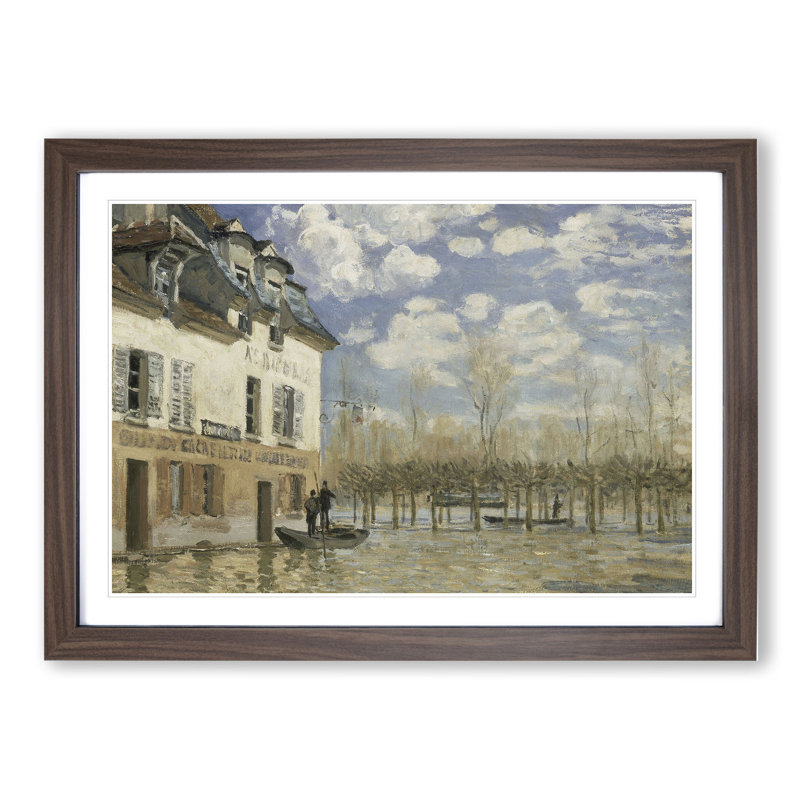 The Flood at Port-Marly by Alfred Sisley - Picture Frame Painting, 48cm H x 65cm W x 2cm D, Walnut