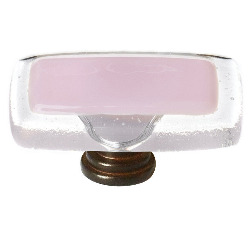Poignée longue 2 po en verre avec quincaillerie décorative rose, Bronze huilé, Rose