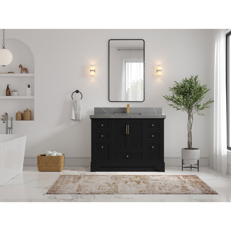 Meuble-lavabo simple autoportant 48 po avec plateau en quartz Alys