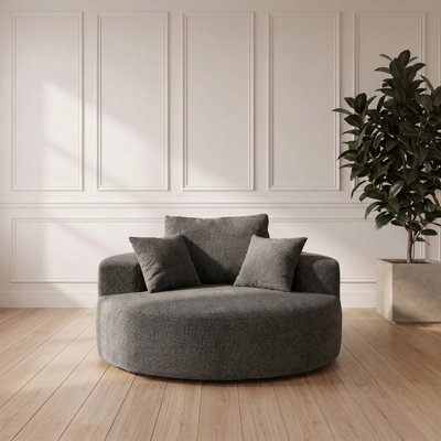 Chaise pivotante ronde surdimensionnée de 55 pouces avec pivot à 360 degrés, mousse haute densité, moderne