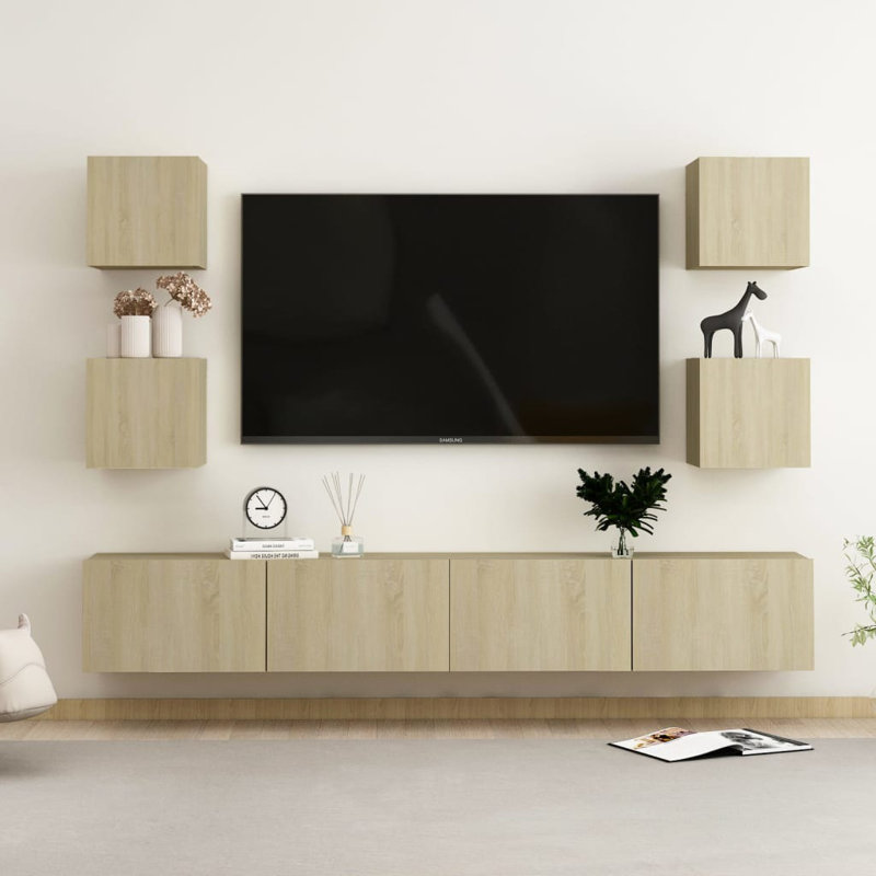 TV Stand Set TV Console Sideboard Home TV Unit 3 Engineered Wood, Sonoma oak, 31.5" L x 11.8" W x 11.8" H