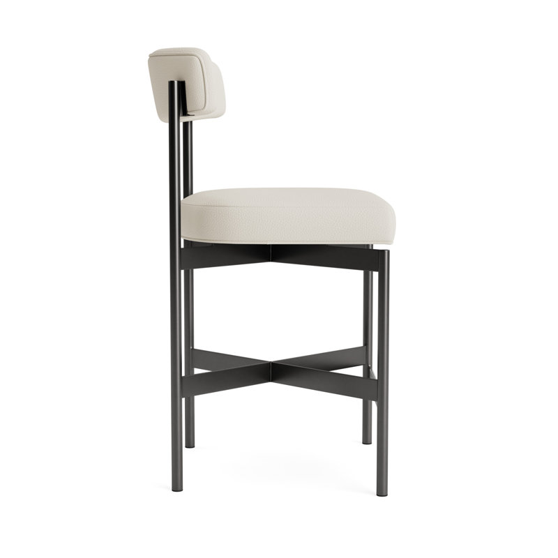 Remy Leather Bar Stool, Counter Stool (25” Seat Height), Greenwich Performance Leather - Cream, Pewter