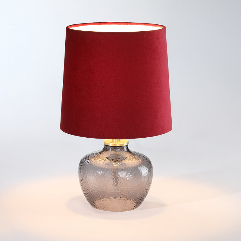 2 Pack 15" Glass Table Lamp,Deep Red Velvet Shade,Bedside Lamp for Entryway Kitchen Counter