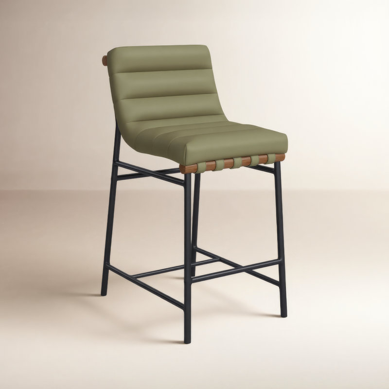 Tabouret de comptoir rembourré Sean Vincentas, Cuir végétalien vert, Tabouret de comptoir (siège d'une hauteur de 26,4