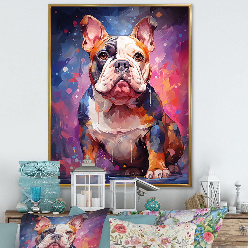 Bulldog Boldness III sur toile, Cadre flottant doré, H 32 po x l 24 po
