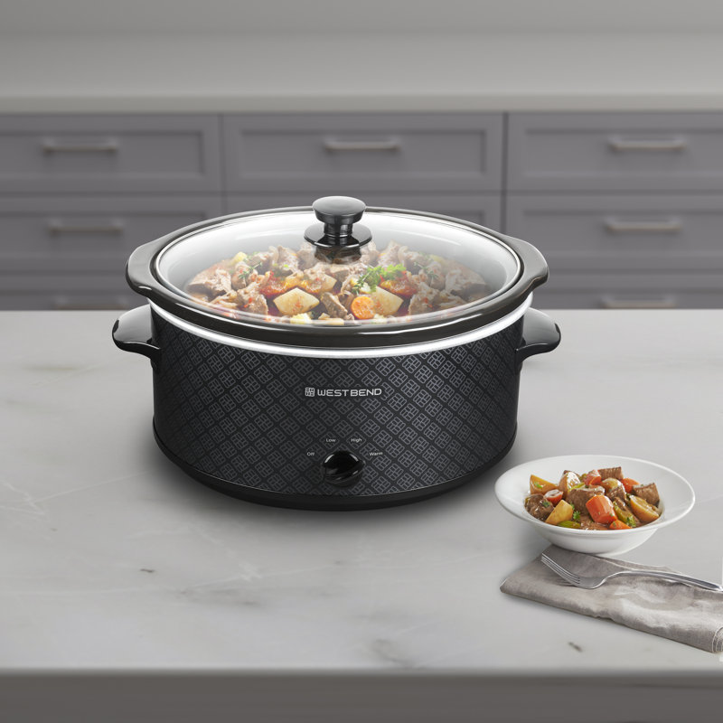 West Bend 6-Quart Pattern Slow Cooker, Manual, Black, Black
