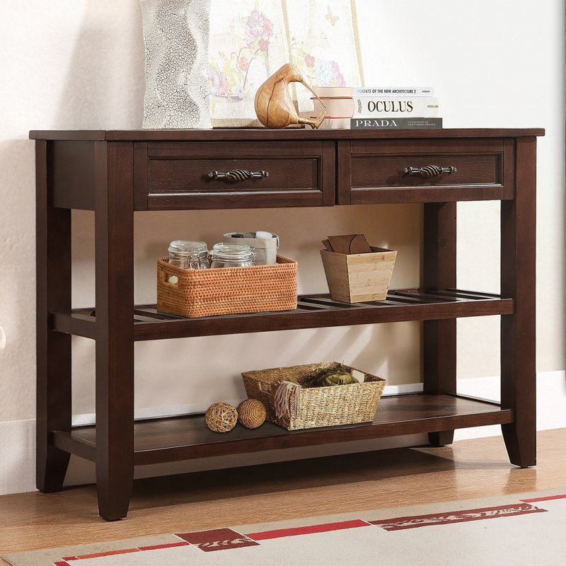 42'' Mid-Century Solid Wood Console Sofa Table With 2 Drawers And 2 Shelves, Buffet Sideboard For Entryway, Living Room, Or Kitchen | Gift Idea