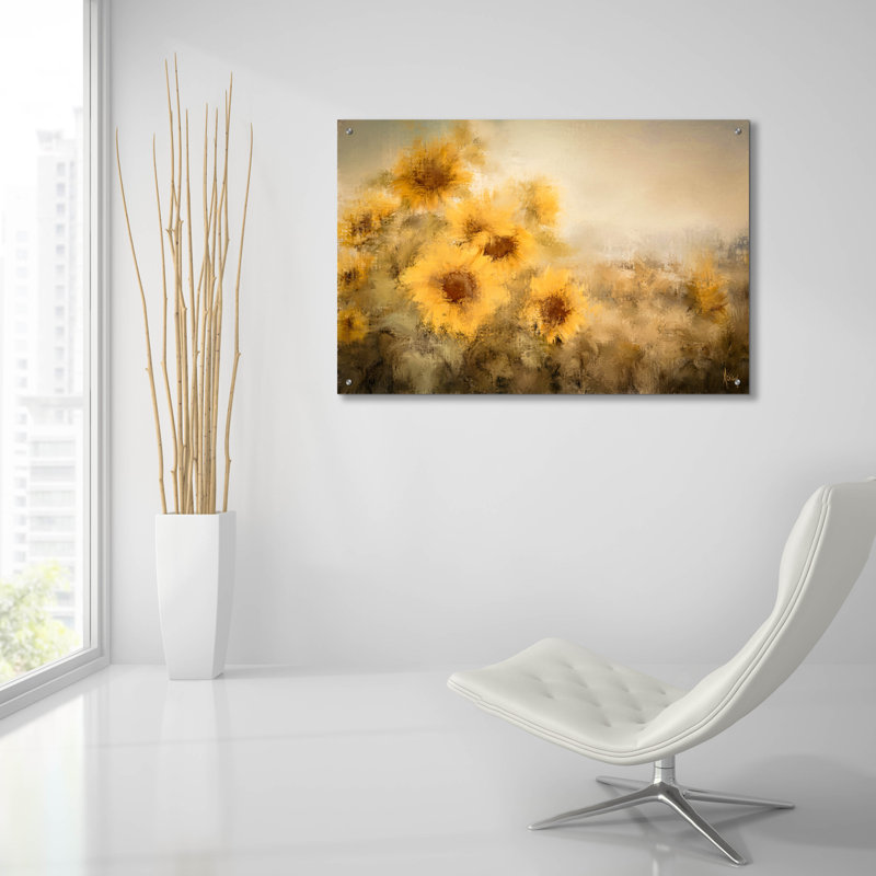 «Fall Sunflowers» par Ashley Bradley, art mural en verre acrylique, H 24 po x l 36 po x P 0,2 po