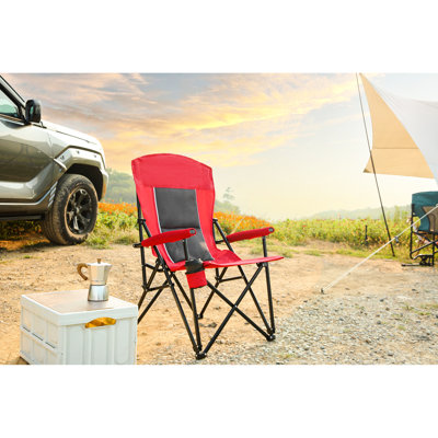 Chaise de camping rouge plus grande et plus large avec porte-gobelet, confortable de 250 lb, pliable pour un transport facile, support extérieur robuste pour pelouse portative, plus large, pour ranger le camping, l'extérieur, le jardin