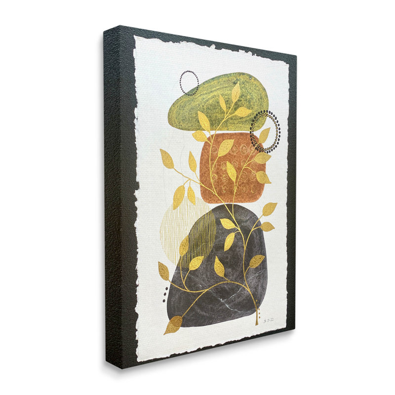 «Layered Plant Leaf Pebbles», art mural sur toile par Jocelyn Benford, L 30 po x H 40 po