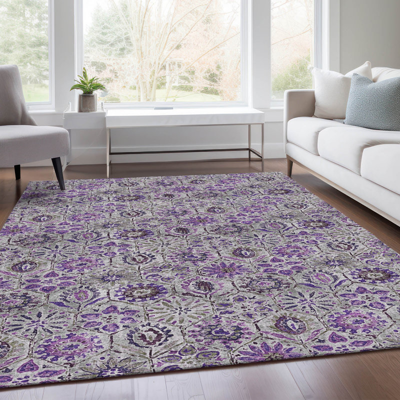 Machine Washable Indoor/Outdoor Xhevrie Purple Rug, Rectangle 5' x 7'6"