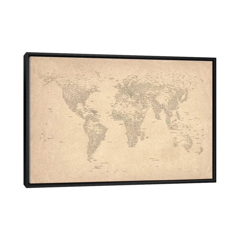 «Carte du monde des villes II» par Michael Tompsett, impression sur toile, H 18 po x l 26 po x P 1,5 po, Pas de tapis