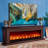 Black Solid Wood TV Cabinet Fireplace-117794174