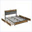 Base de lit grand format en métal avec station de charge, lumières DEL et amp; 4 tiroirs - brun-gris pour la chambre principale