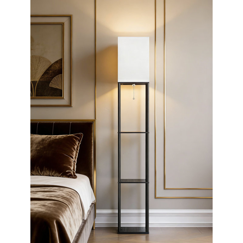Lampe sur pied avec tablettes, tour de rangement à 3 niveaux avec 3 ampoules DEL CCT, lampe sur pied à éclairage réglable avec abat-jour en lin pour le salon, la chambre à coucher et le bureau