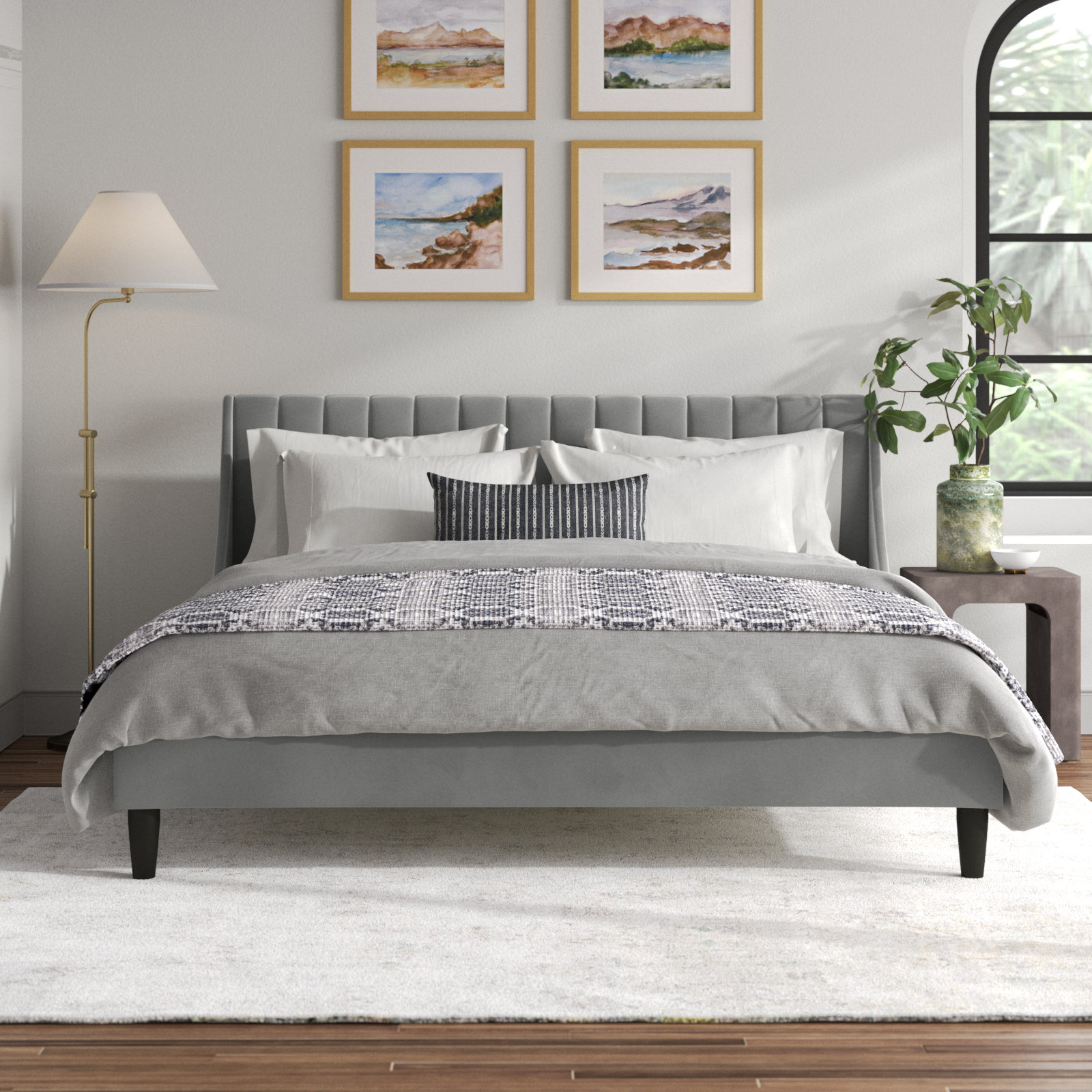 Helaina Upholstered Wingback Bed, Opal Gray Velvet, King