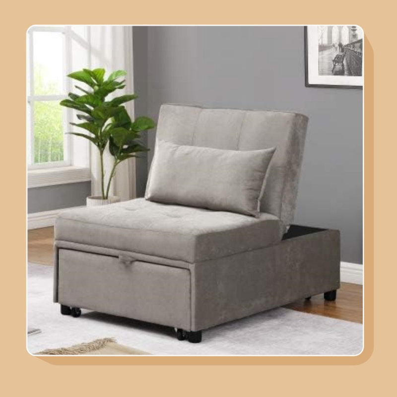 4 en 1 tabouret réglable avec repose-pieds, tabouret, canapé-lit moderne avec dossier réglable et coussin pour la chambre à coucher, le salon, le petit appartement (gris)