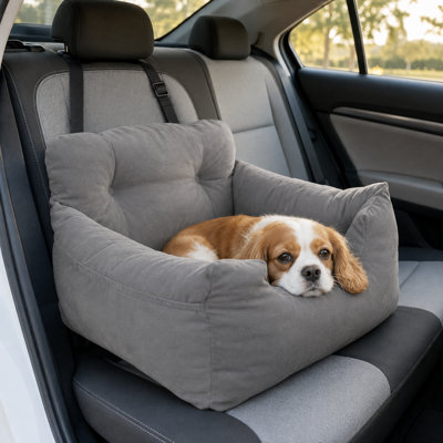 Lit de siège d'auto 2 en 1 lavable pour chien et chat avec rebords surélevés et sangle d'appui-tête réglable