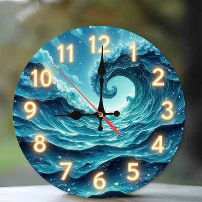 Ocean Wave Clock With Glowing Numbers
