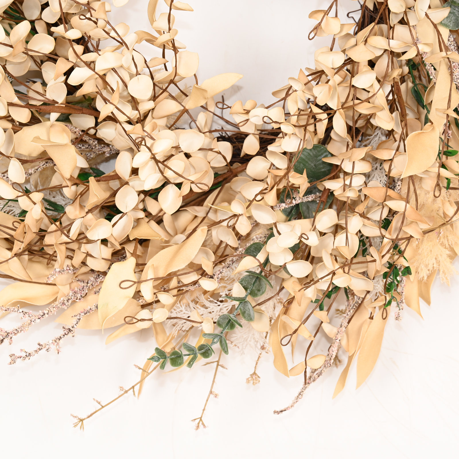 24" Handcrafted Eucalyptus Thanksgiving Wreath, Beige