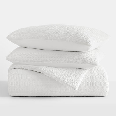 Waffle Textured 3 Piece Comforter Set All Season Down-Alternative Ultra Soft Bedding